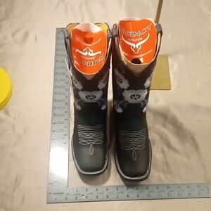 Real Leather Brand New Black Platform Cow Girl Boots With Flower stitching